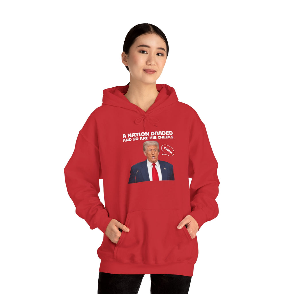 "A National Divided And So Are His Cheeks" Graphic - Unisex Heavy Blend™ Hooded Sweatshirt