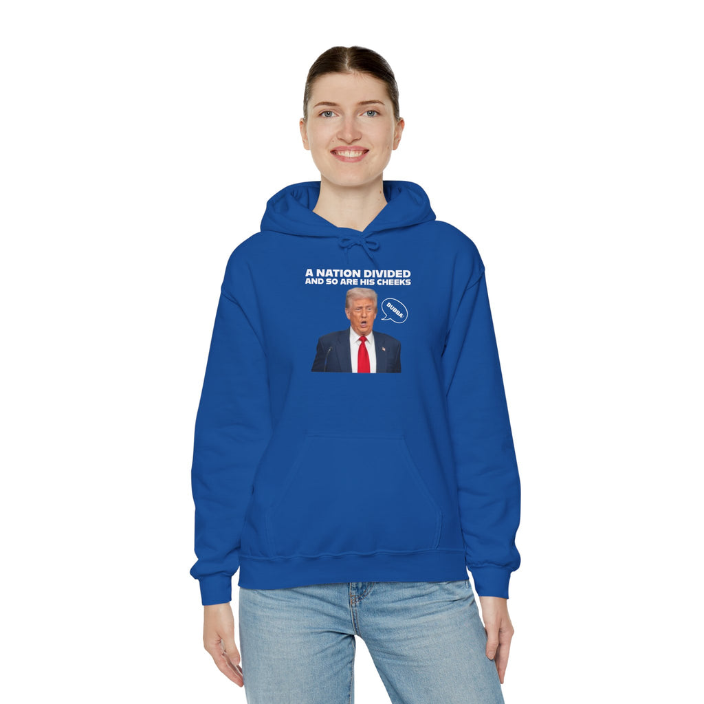 "A National Divided And So Are His Cheeks" Graphic - Unisex Heavy Blend™ Hooded Sweatshirt