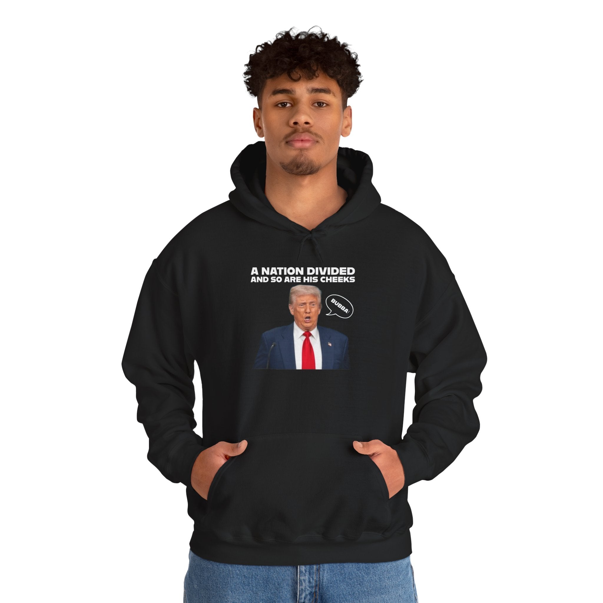 "A National Divided And So Are His Cheeks" Graphic - Unisex Heavy Blend™ Hooded Sweatshirt